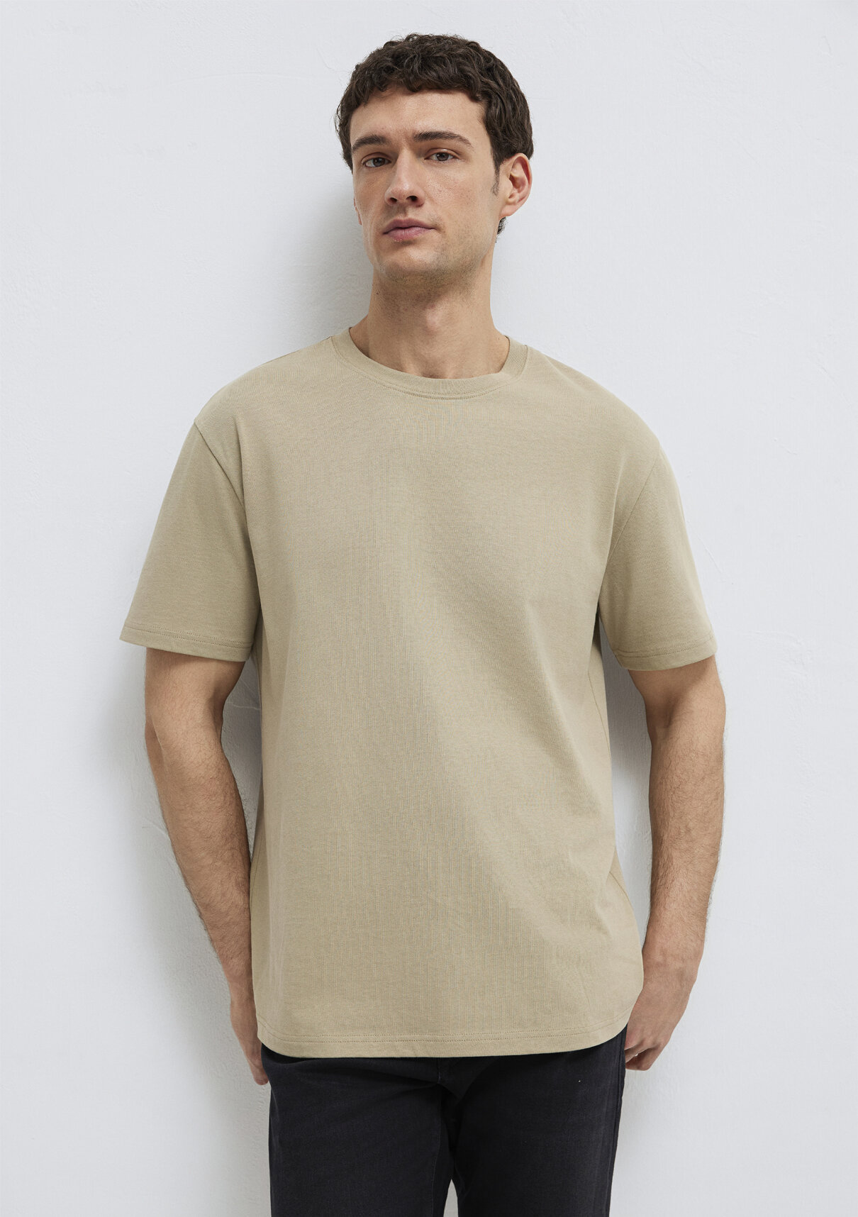 Mavi Bisiklet Yaka Bej Basic Tişört