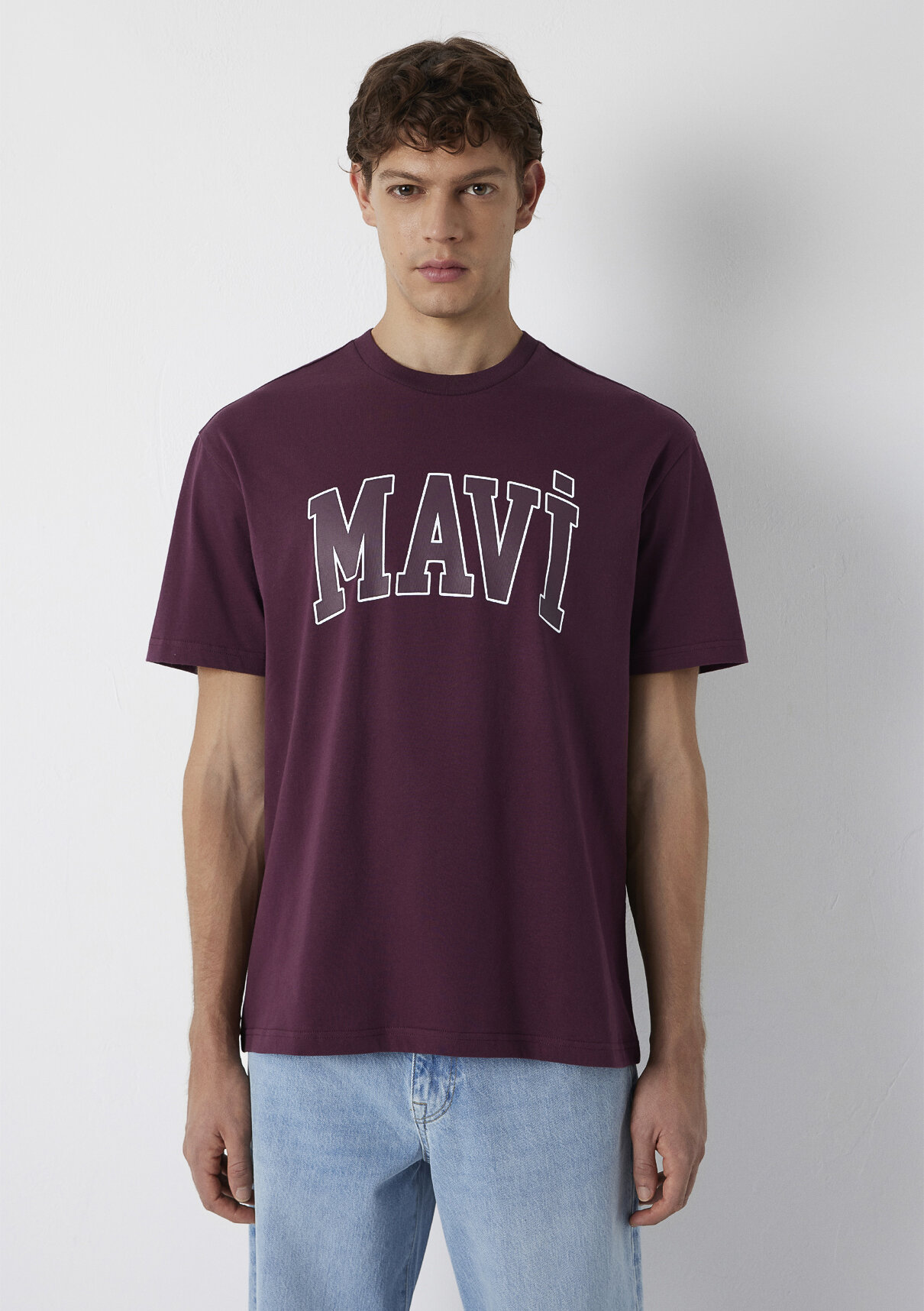 Mavi Logo Baskılı Mor Tişört görsel 3