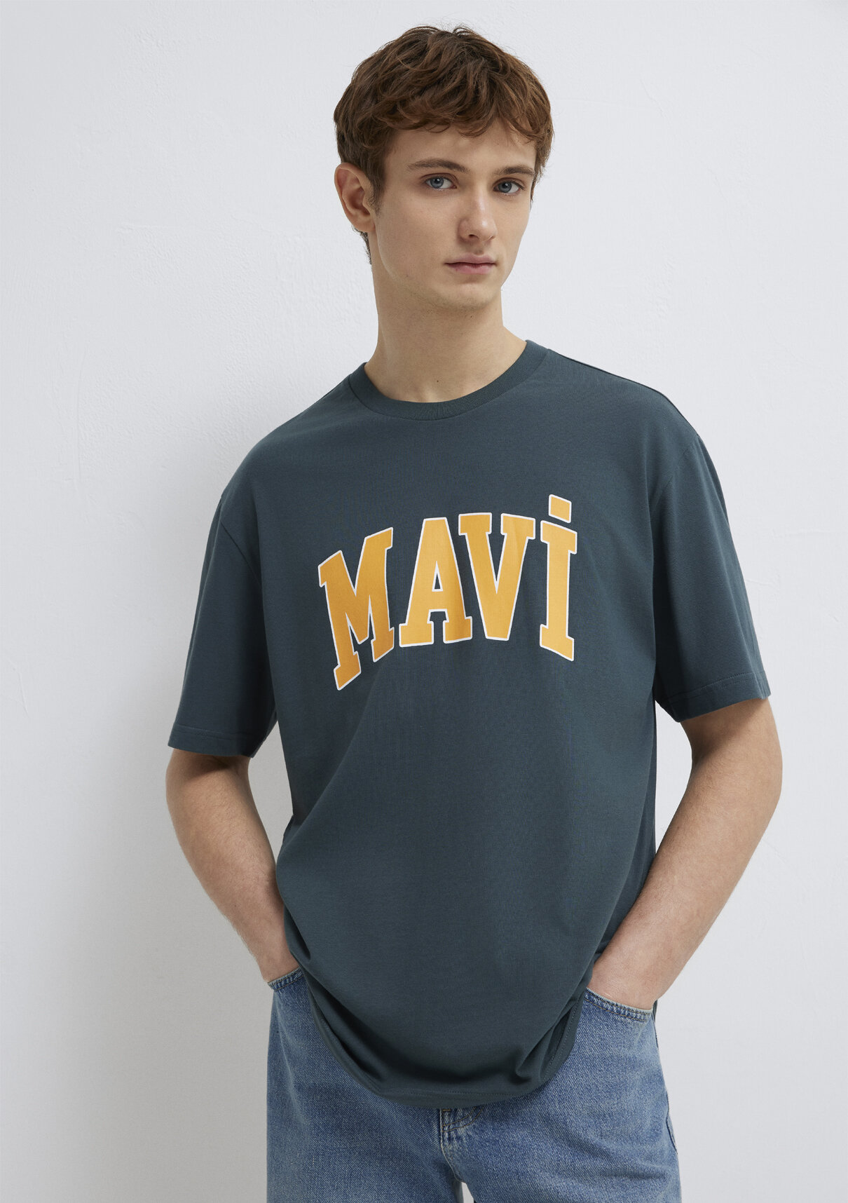 Mavi Logo Baskılı Yeşil Tişört görsel 3