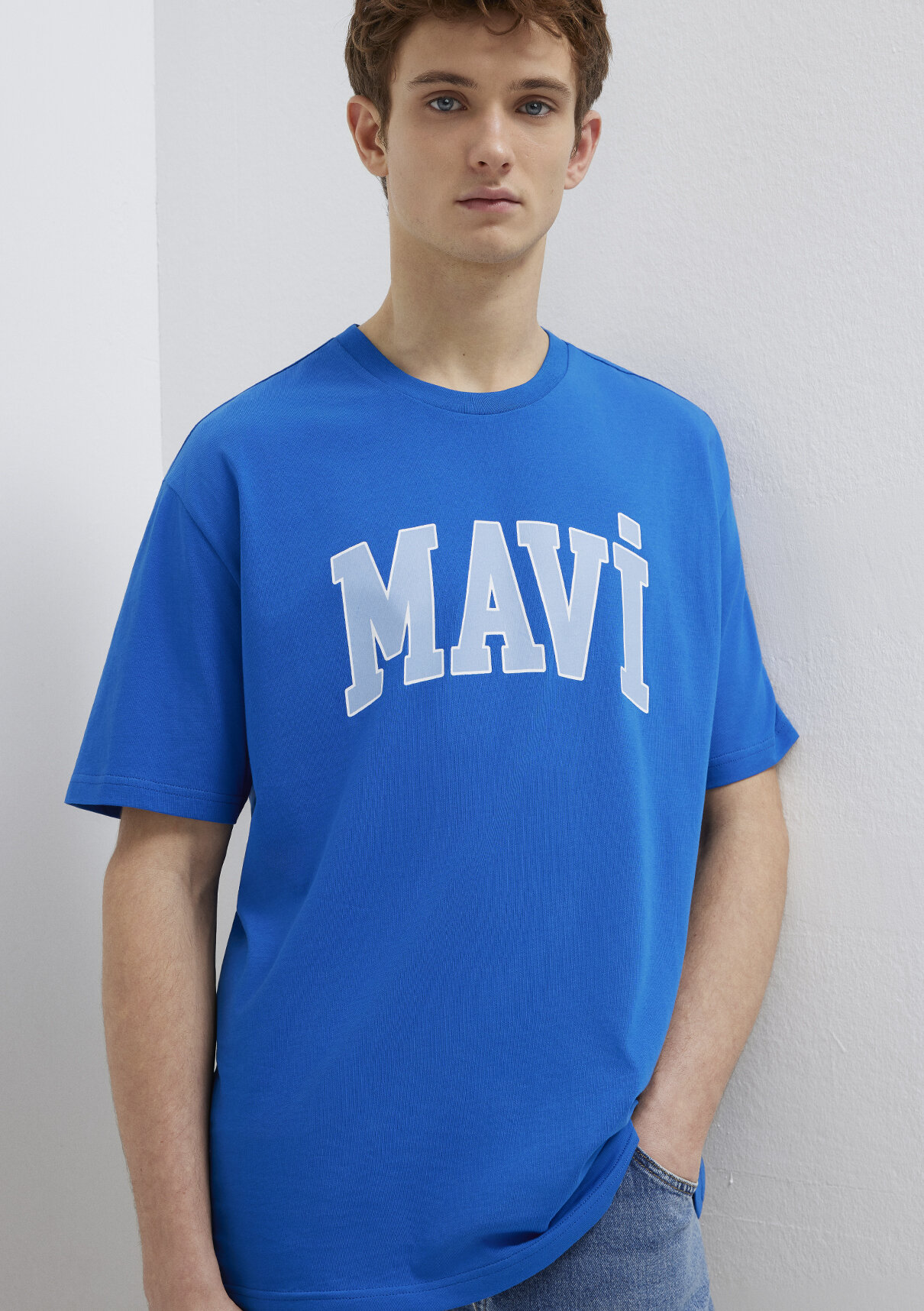 Mavi Logo Baskılı Mavi Tişört