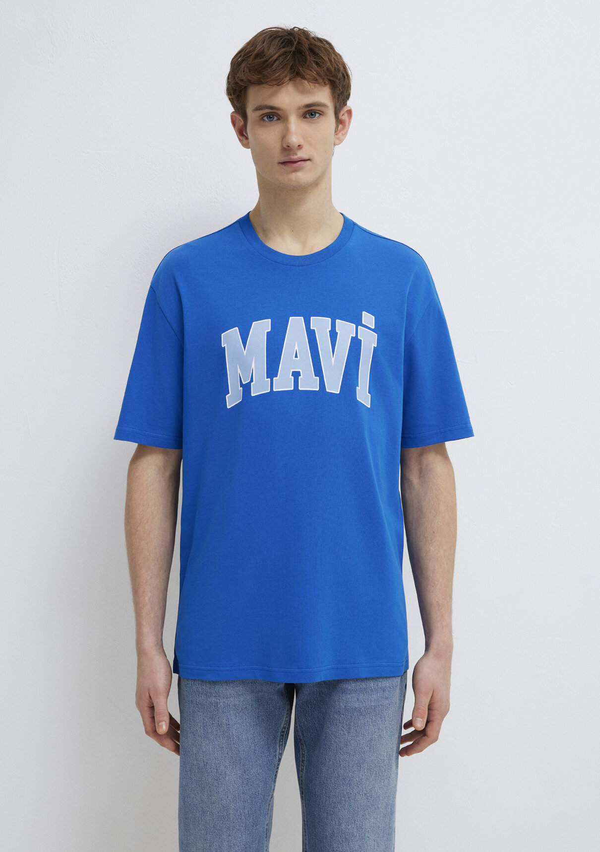 Mavi Logo Baskılı Mavi Tişört görsel 3