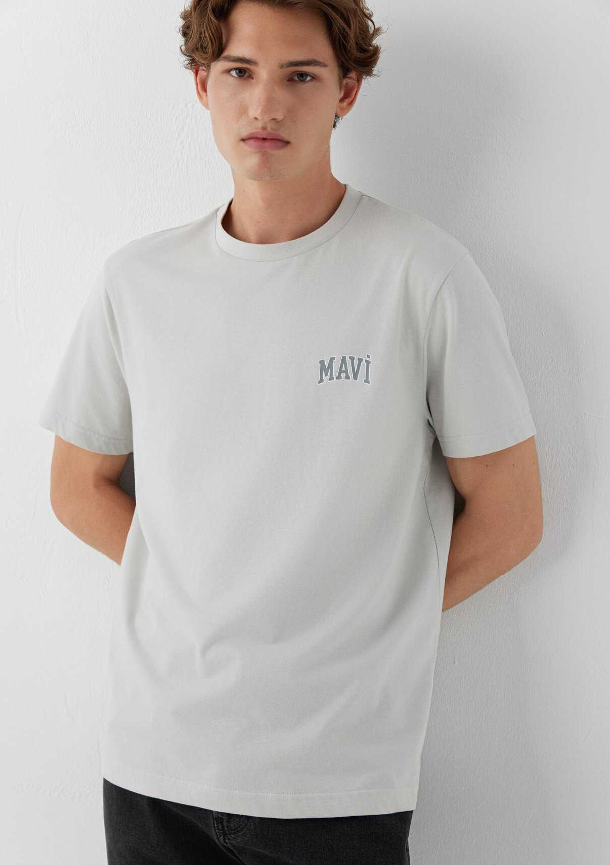 Mavi Logo Baskılı Gri Tişört görsel 2