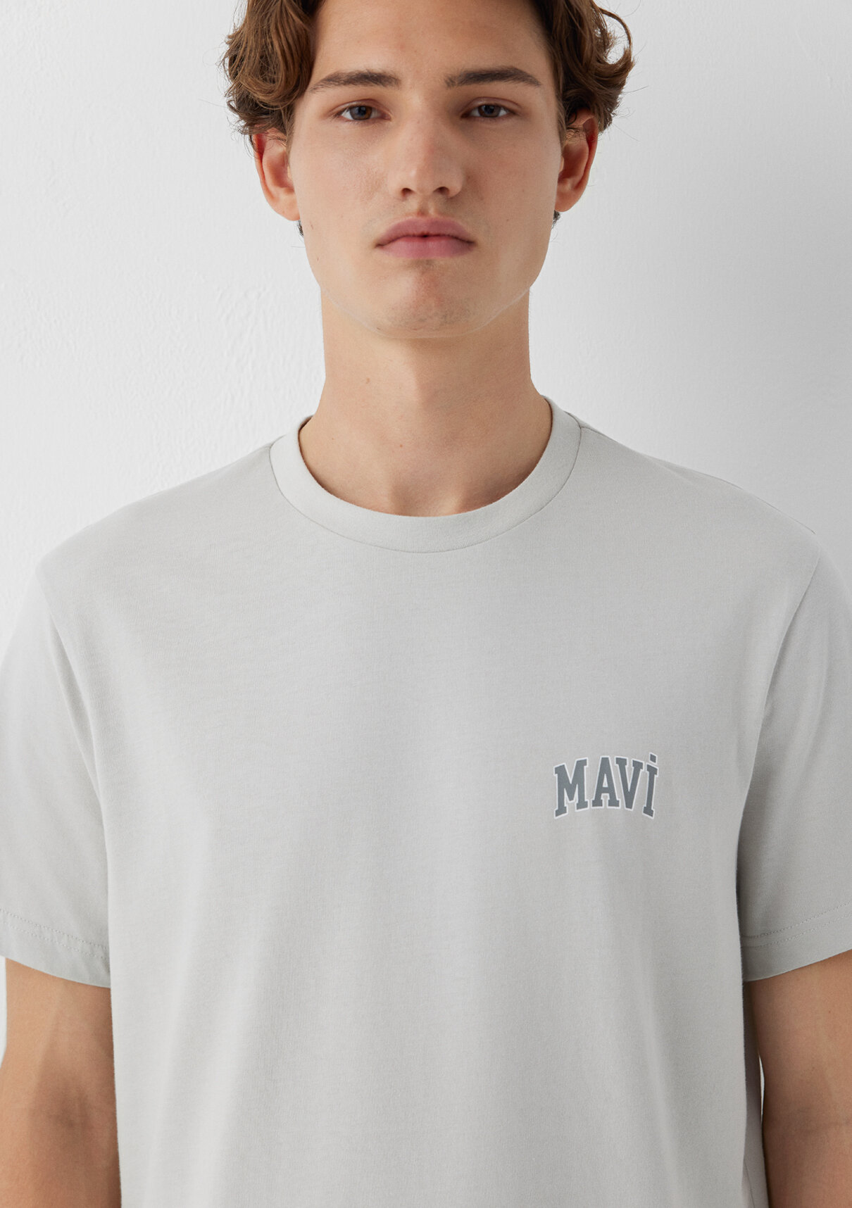 Mavi Logo Baskılı Gri Tişört görsel 6