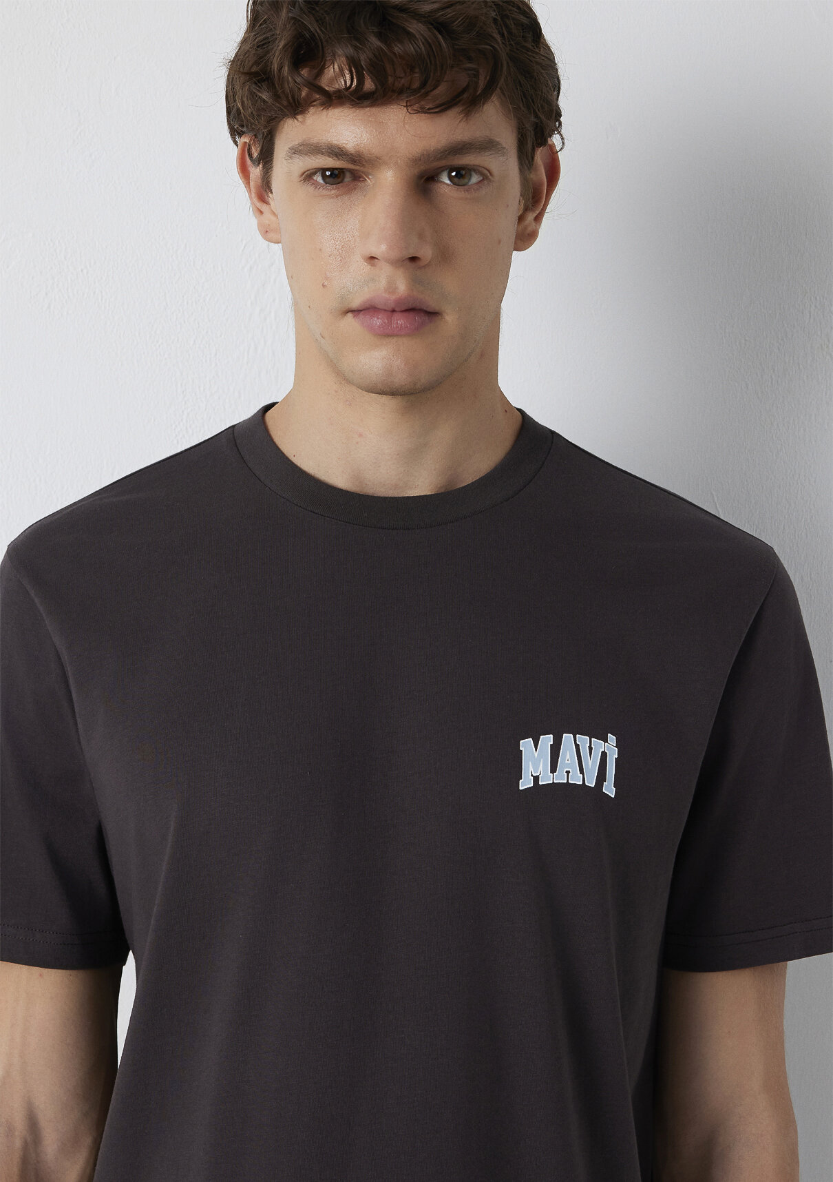 Mavi Logo Baskılı Kahverengi Tişört görsel 6