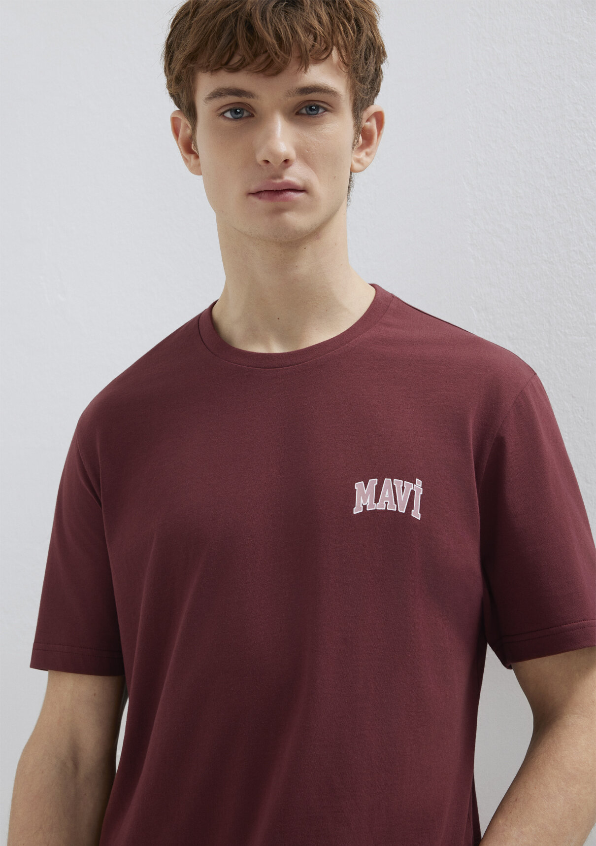 Mavi Logo Baskılı Bordo Tişört görsel 2