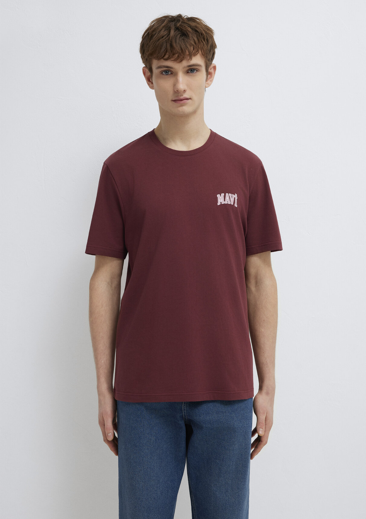 Mavi Logo Baskılı Bordo Tişört görsel 3