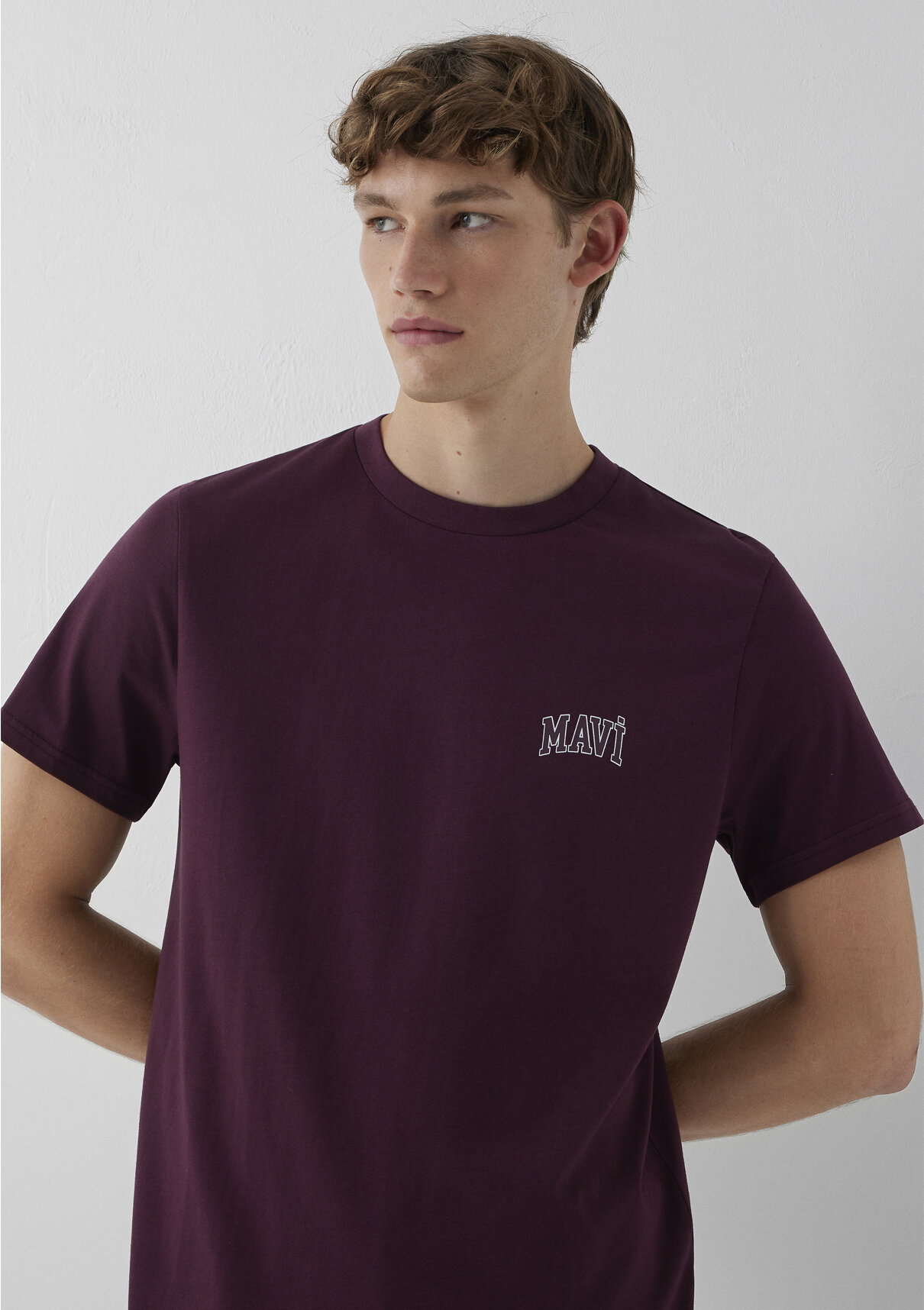 Mavi Logo Baskılı Bordo Tişört