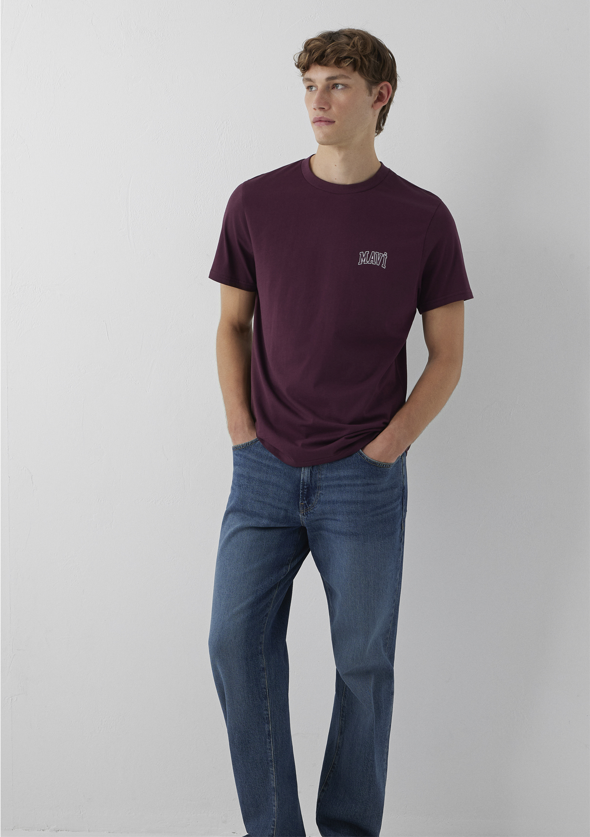 Mavi Logo Baskılı Bordo Tişört görsel 2