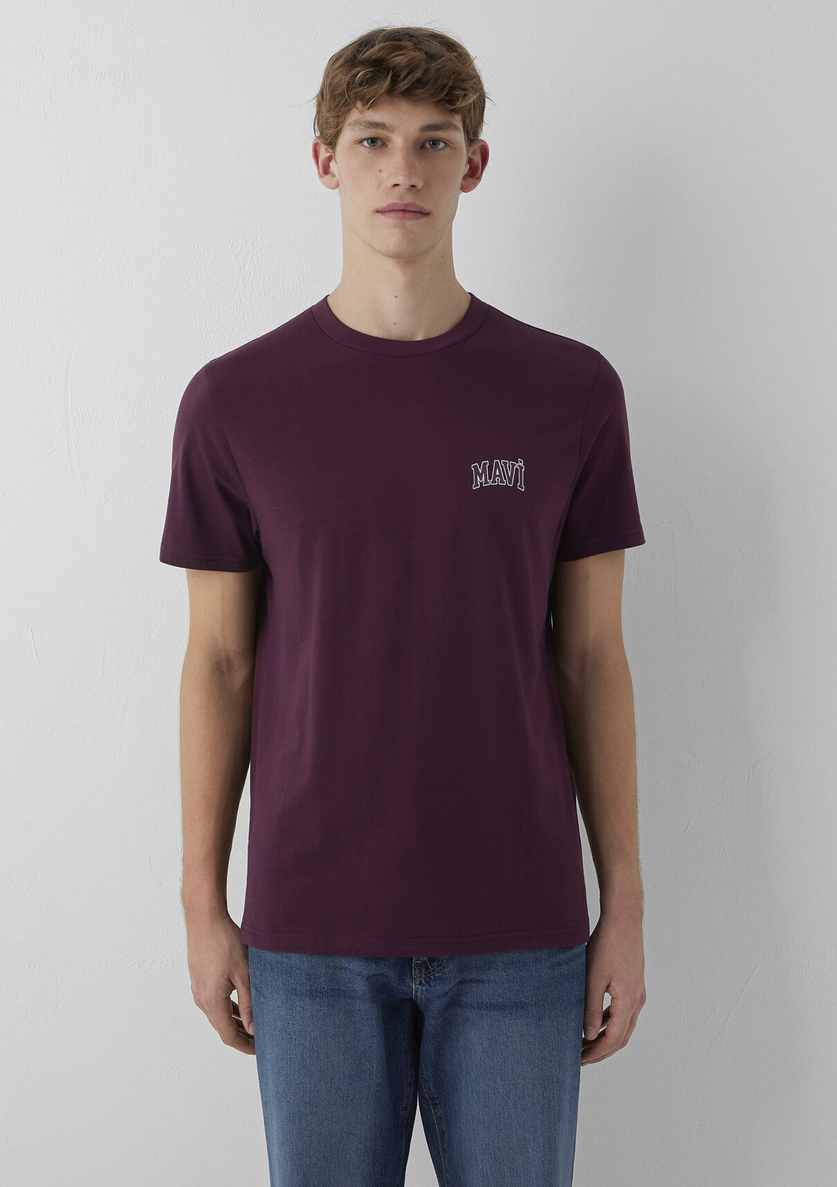 Mavi Logo Baskılı Bordo Tişört görsel 3