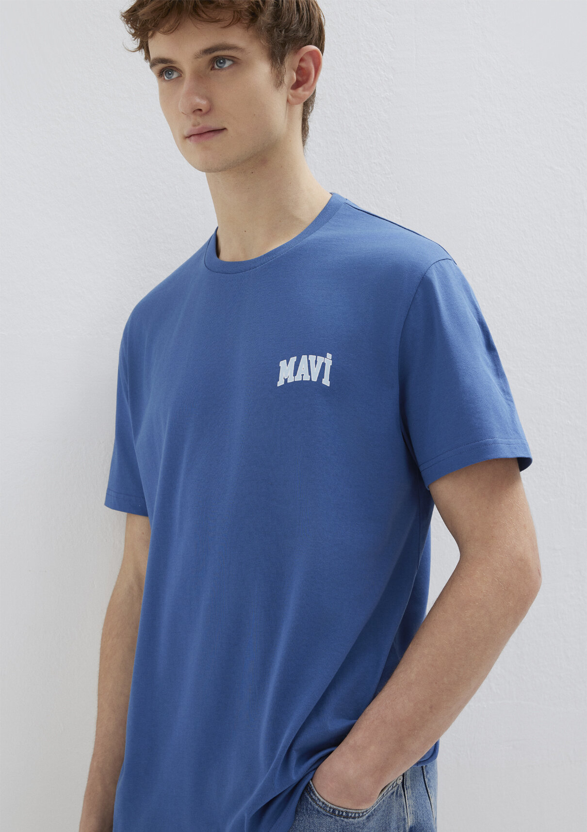 Mavi Logo Baskılı Mavi Tişört
