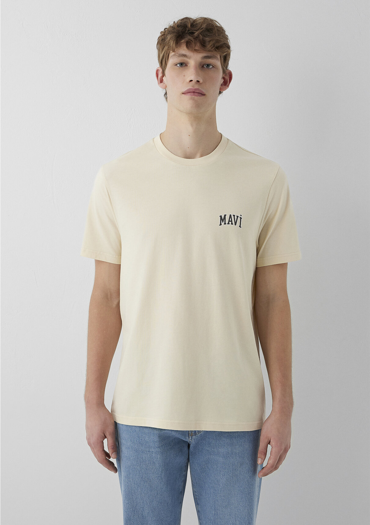 Mavi Logo Baskılı Ekru Tişört görsel 4