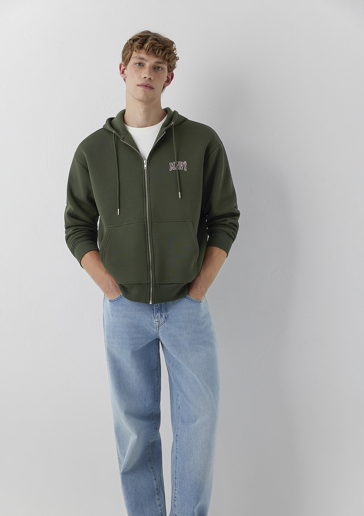 Mavi Logo Baskılı Kapüşonlu Fermuarlı Yeşil Sweatshirt görsel 2
