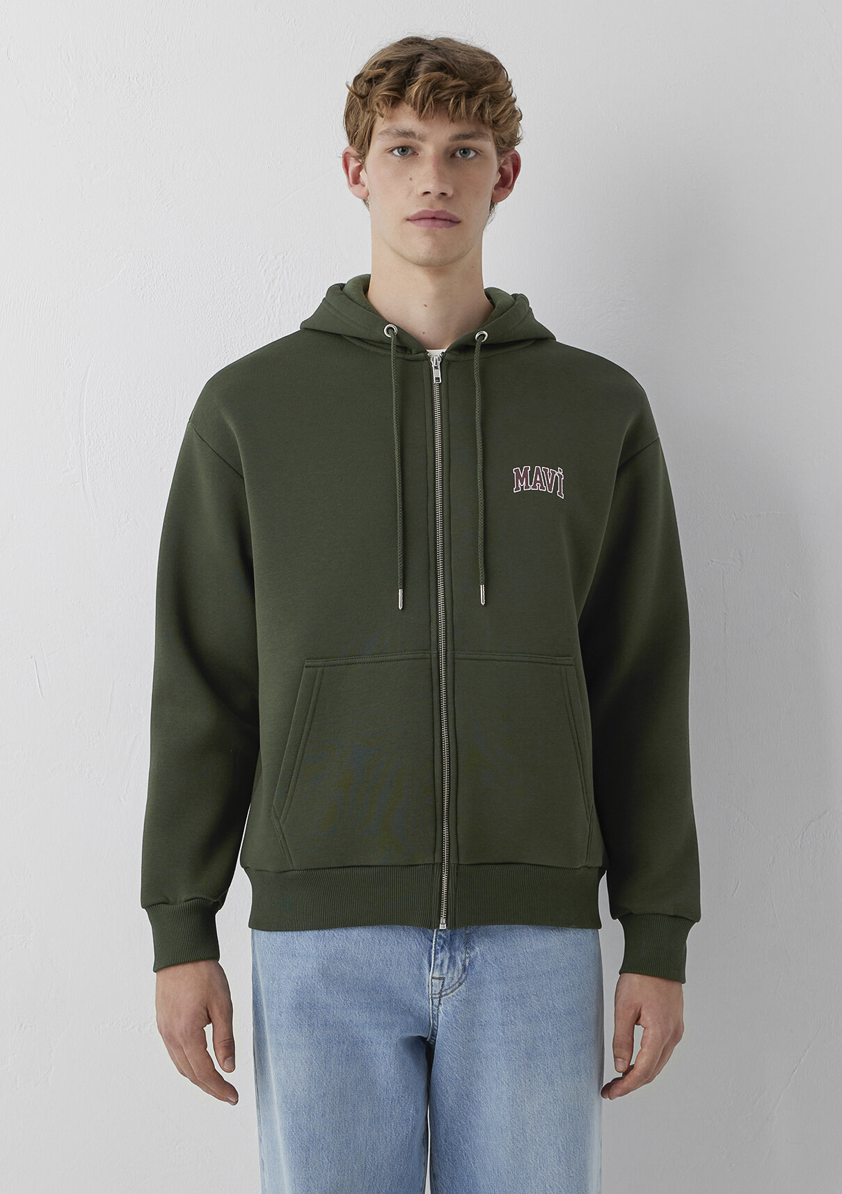 Mavi Logo Baskılı Kapüşonlu Fermuarlı Yeşil Sweatshirt görsel 3