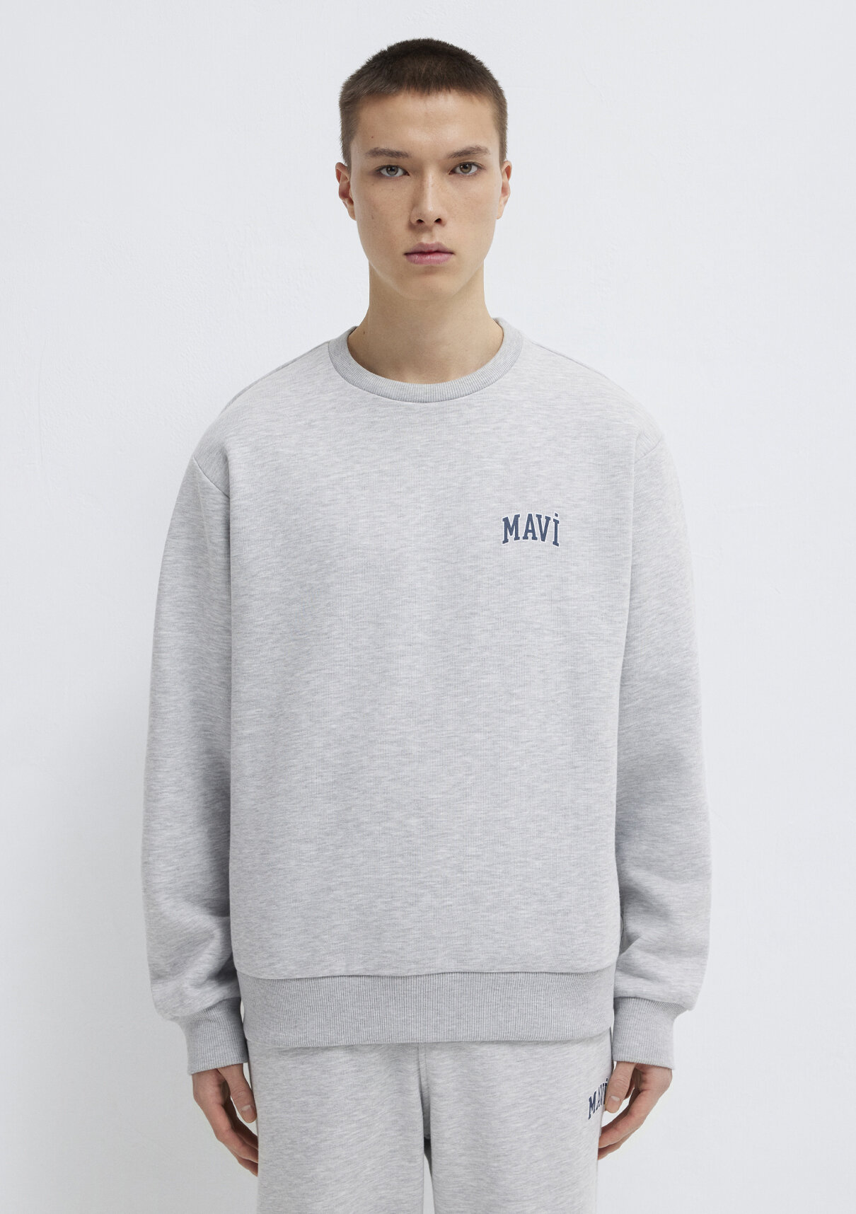 Mavi Logo Baskılı Gri Sweatshirt görsel 3