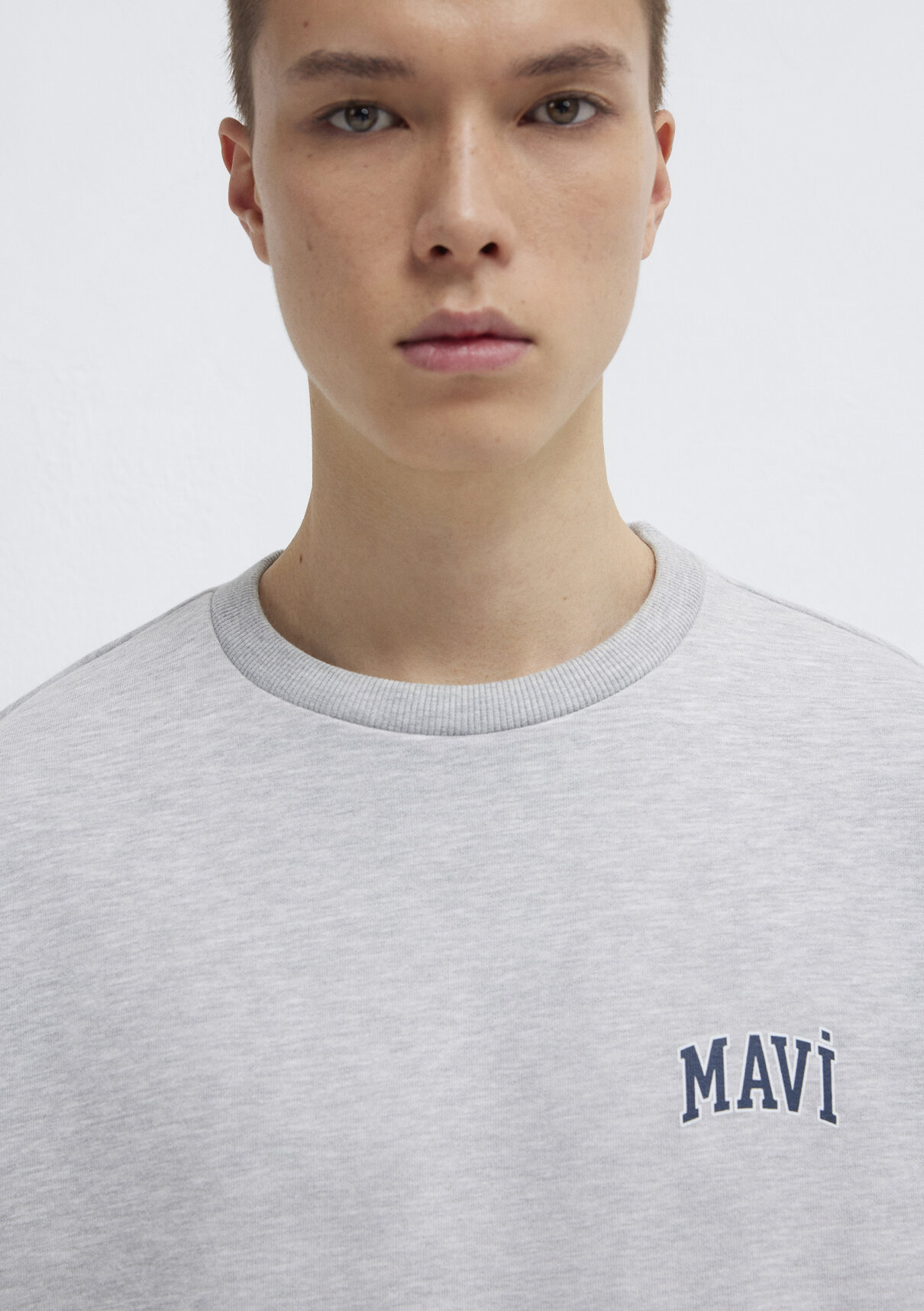 Mavi Logo Baskılı Gri Sweatshirt görsel 6
