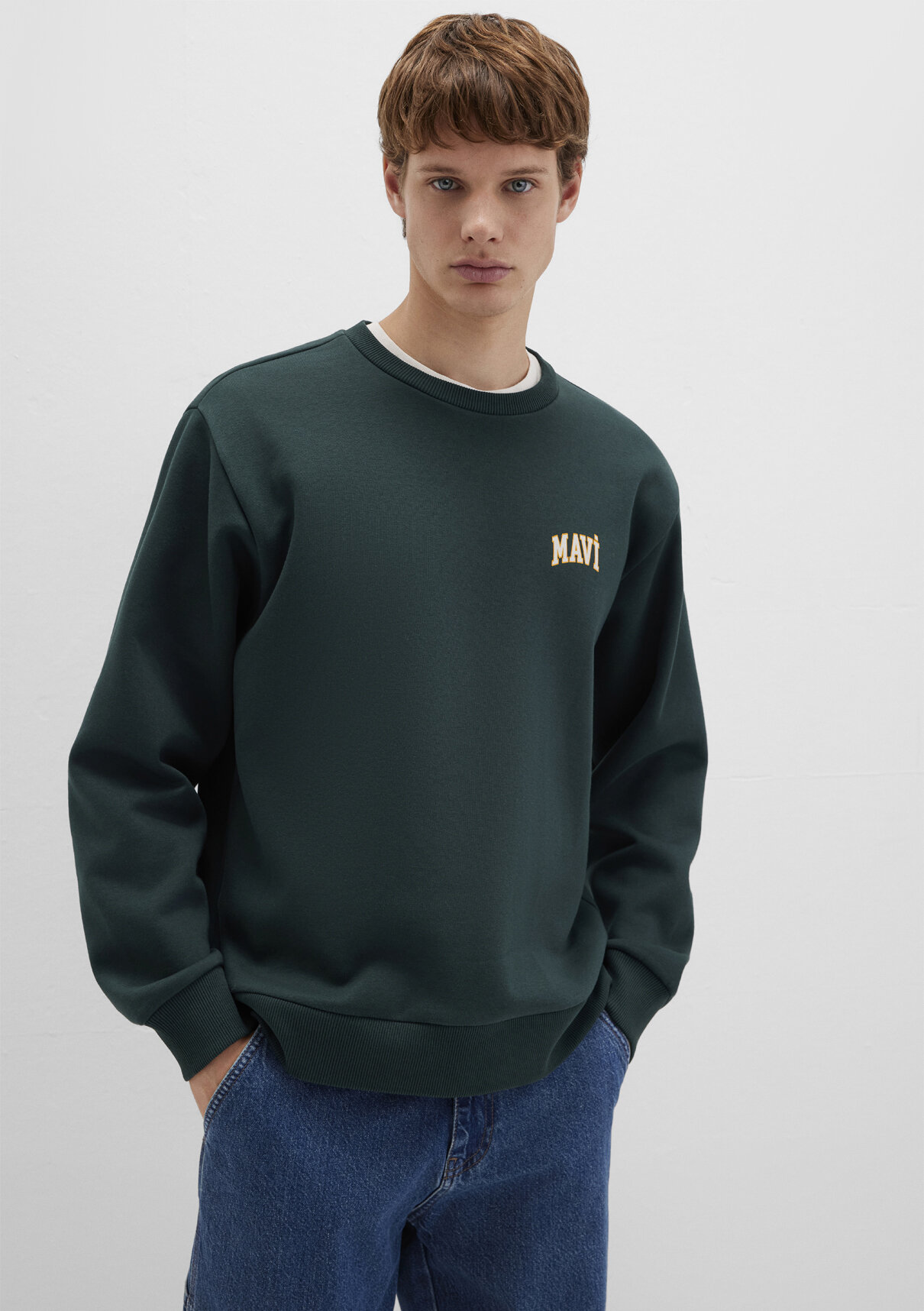 Mavi Logo Baskılı Yeşil Sweatshirt