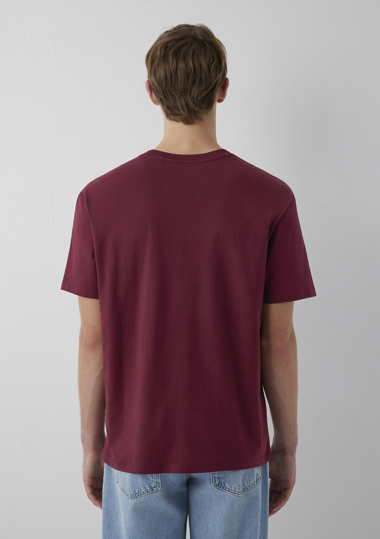 Mavi Etiket Detaylı Bordo Basic Tişört görsel 5