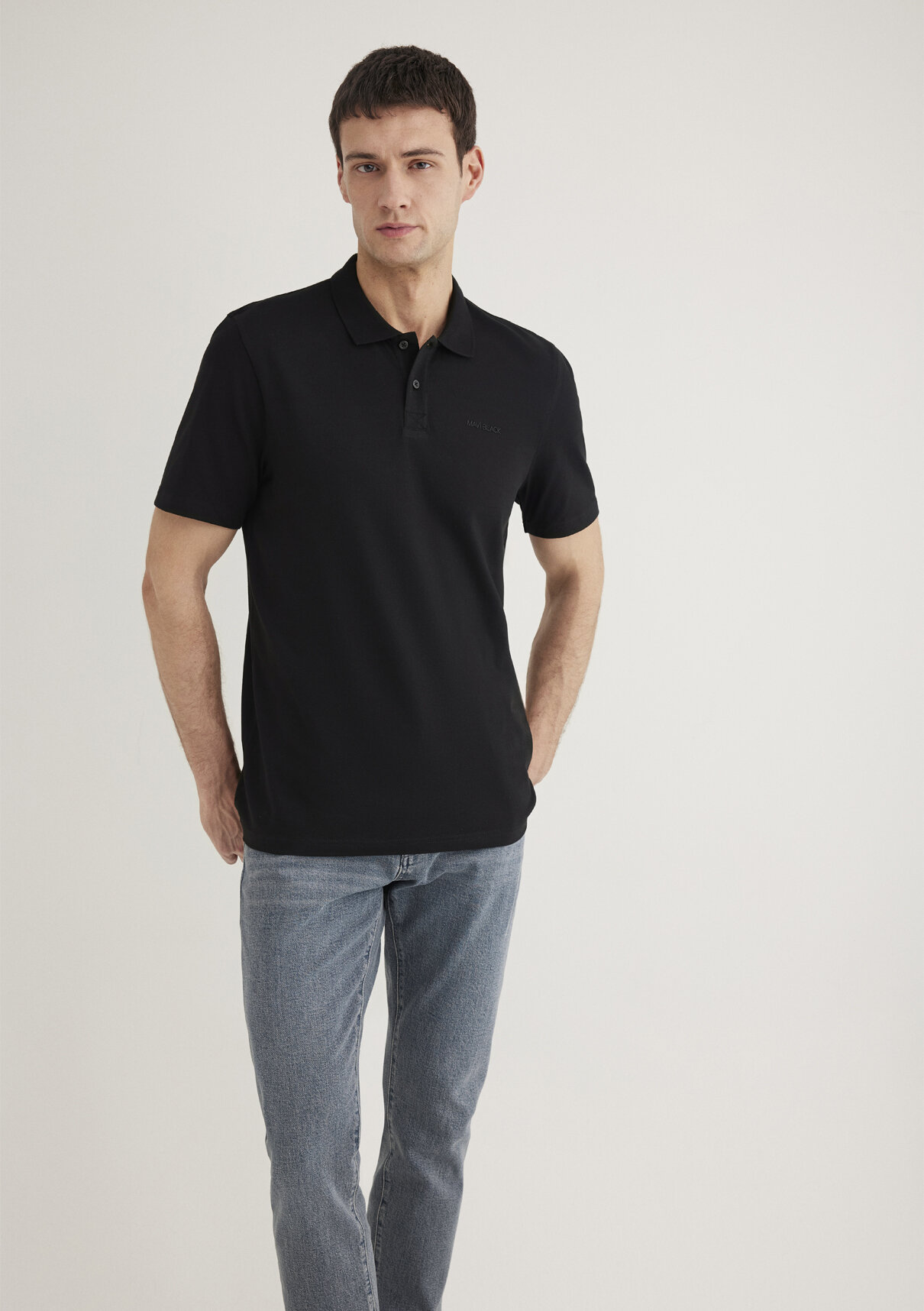 Mavi Siyah (TENCEL™) Liyosel Karışımlı Polo Tişört