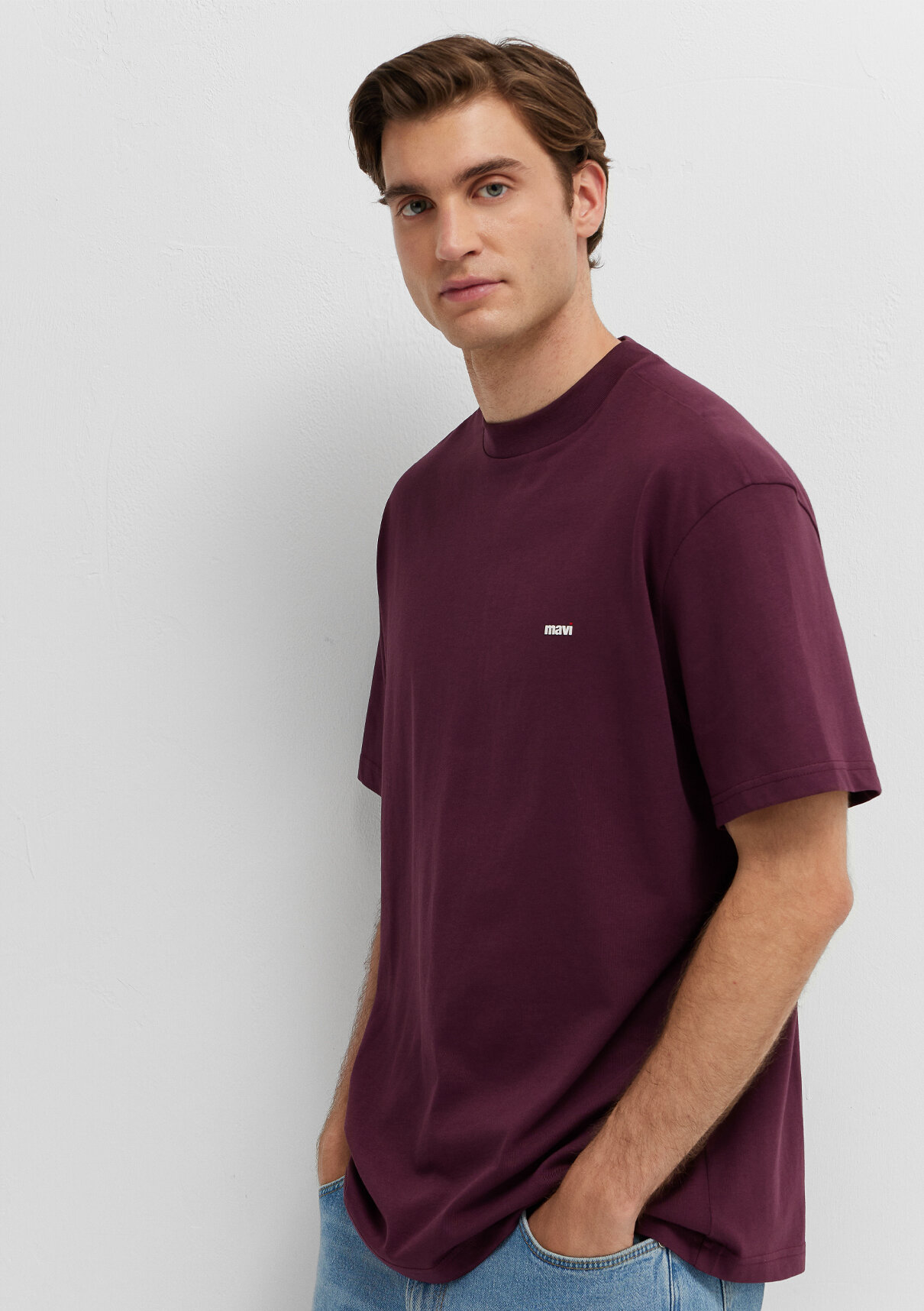 Mavi Logo Baskılı Bordo Basic Tişört