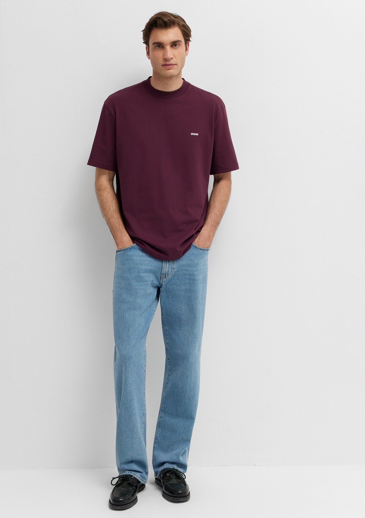 Mavi Logo Baskılı Bordo Basic Tişört görsel 2