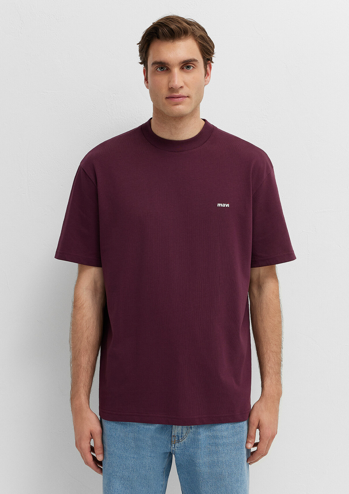 Mavi Logo Baskılı Bordo Basic Tişört görsel 3