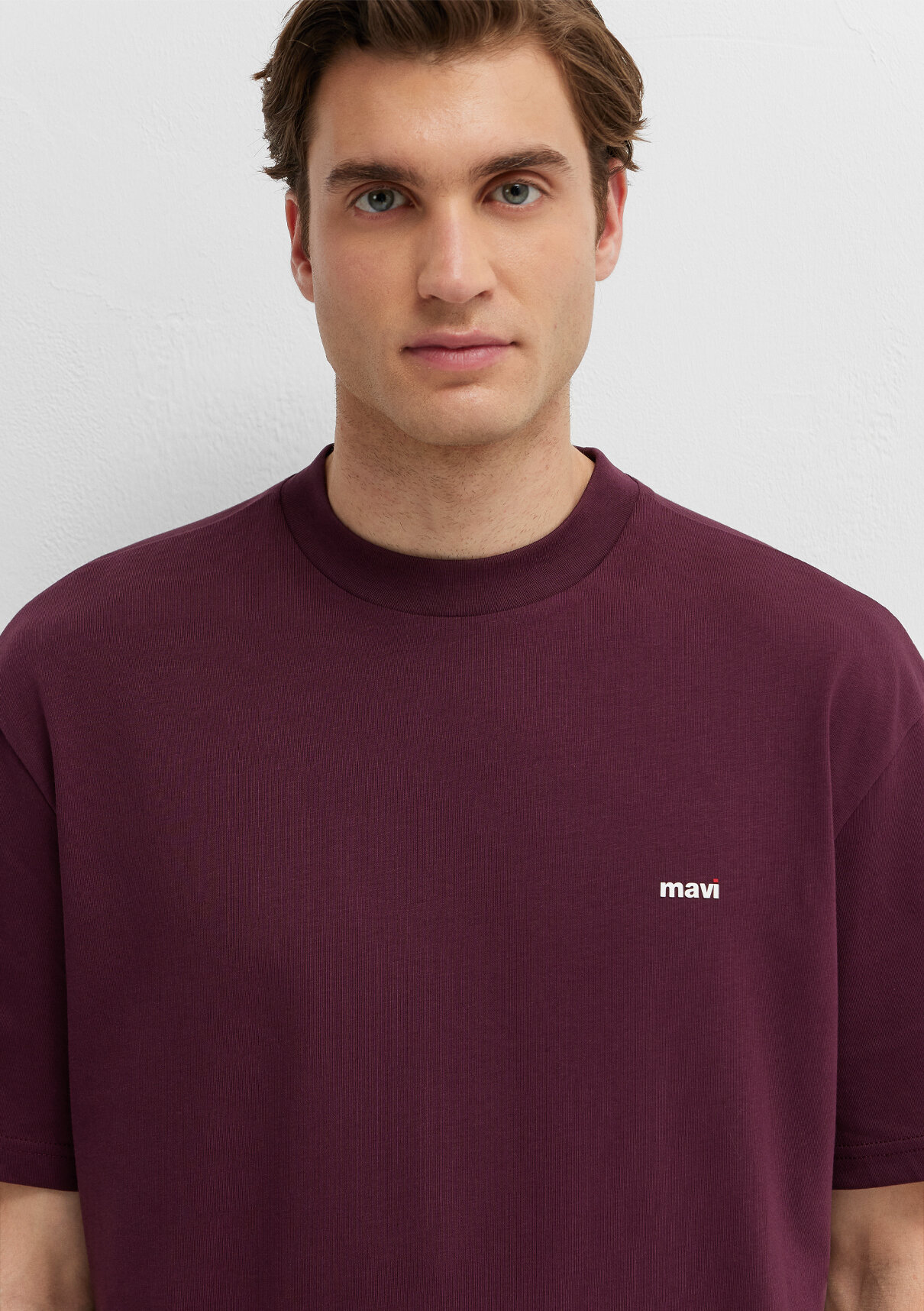 Mavi Logo Baskılı Bordo Basic Tişört görsel 6