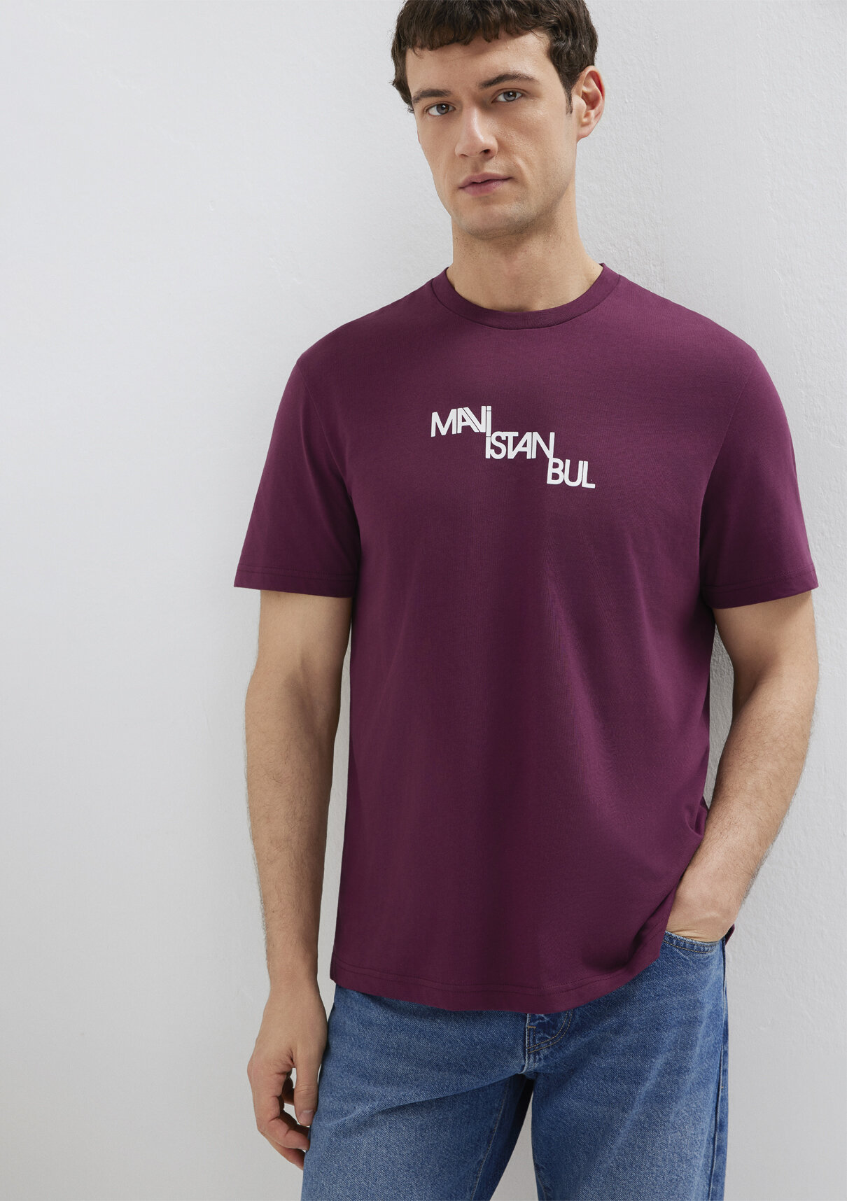 Mavi İstanbul Baskılı Mor Tişört görsel 2