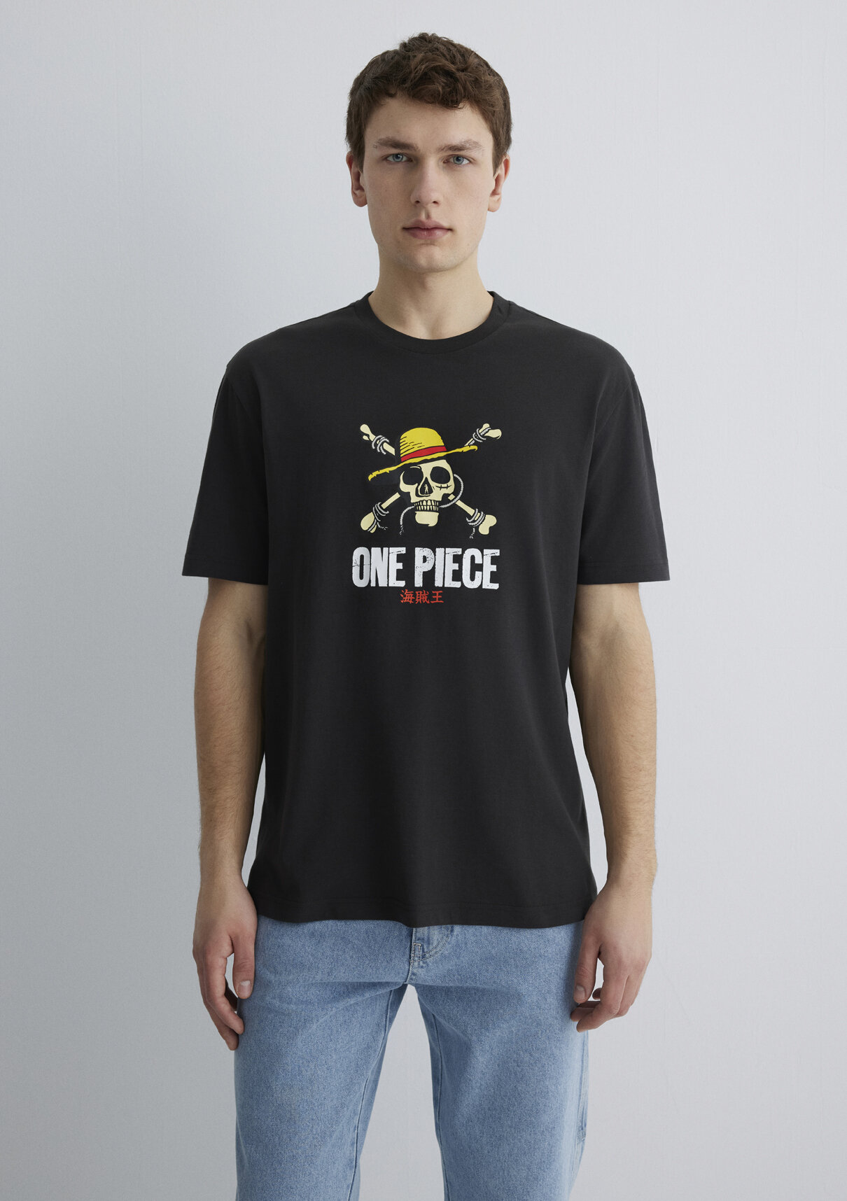 Mavi One Piece Baskılı Antrasit Tişört görsel 4