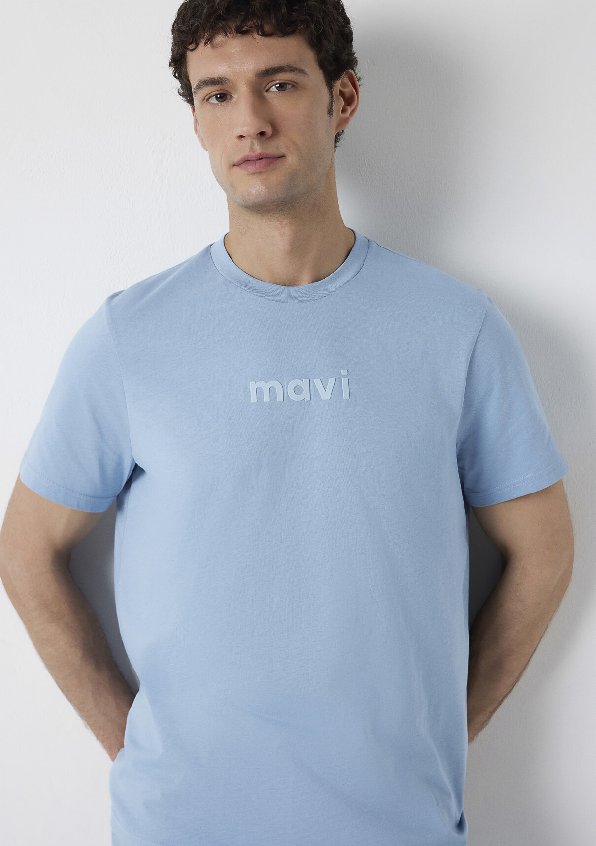 Mavi Logo Baskılı Mavi Tişört