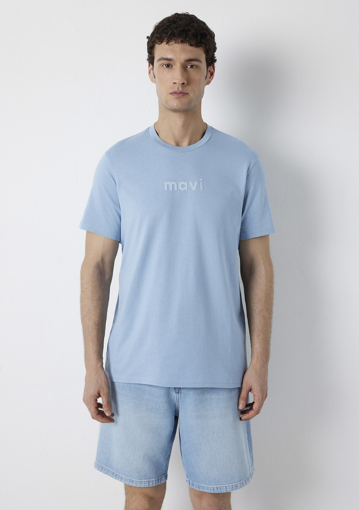 Mavi Logo Baskılı Mavi Tişört görsel 3