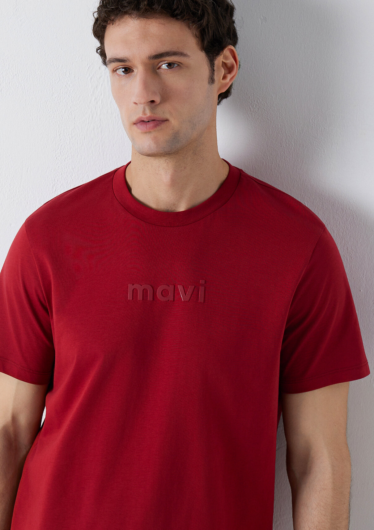 Mavi Logo Baskılı Bordo Tişört