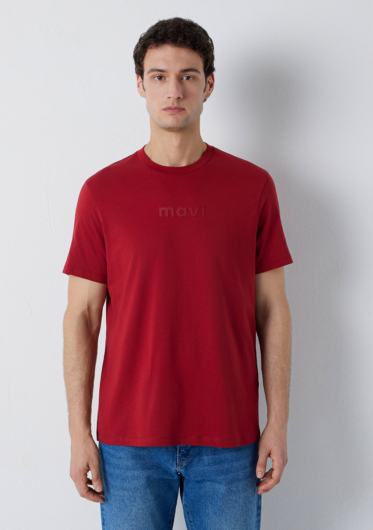Mavi Logo Baskılı Bordo Tişört görsel 3