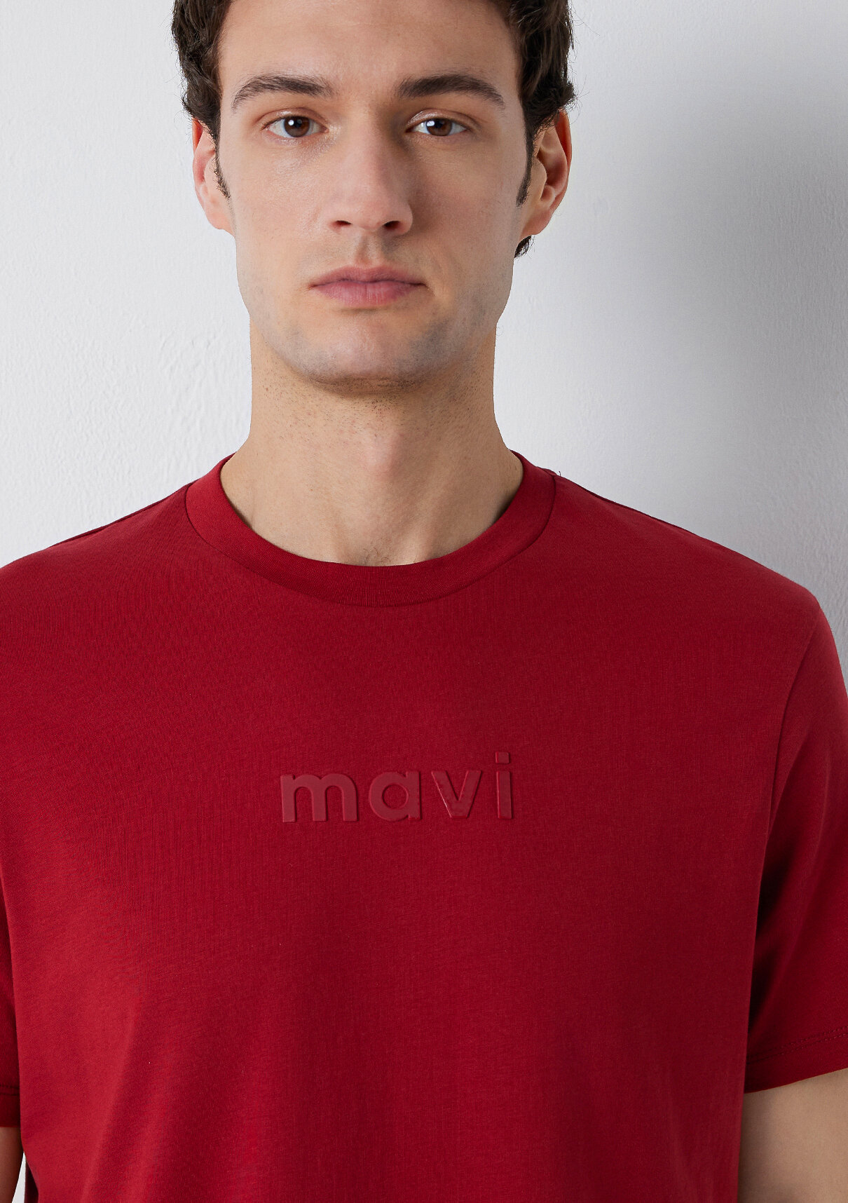 Mavi Logo Baskılı Bordo Tişört görsel 6