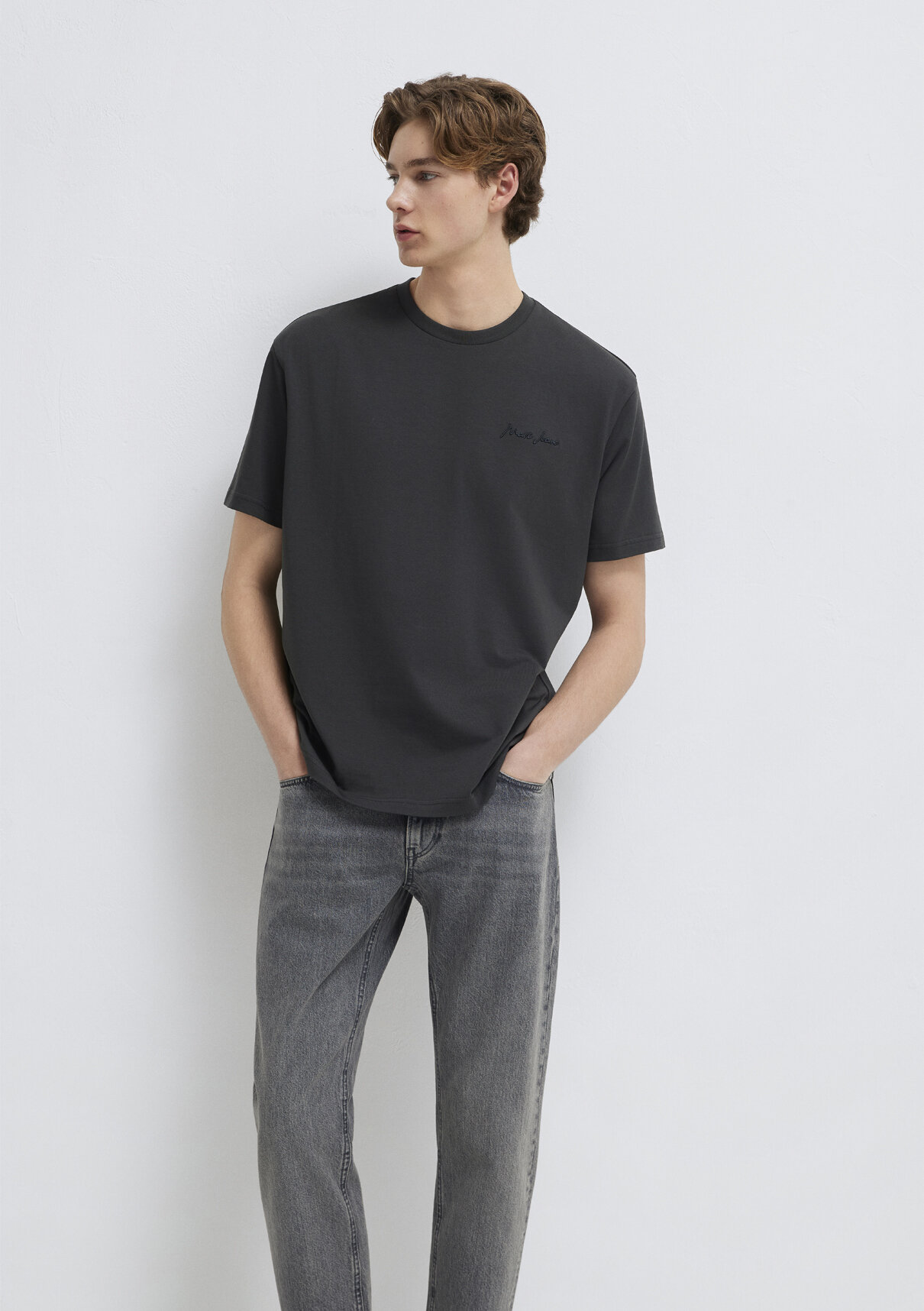 Mavi Jeans Nakışlı Antrasit Basic Tişört görsel 2