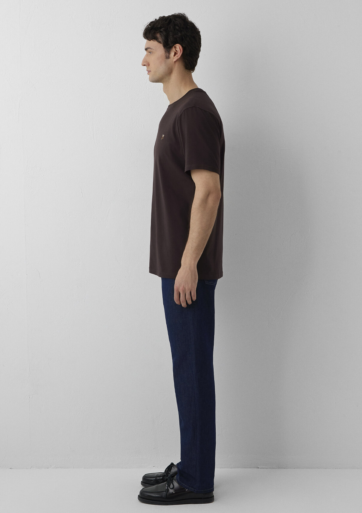 Mavi Kahverengi Basic Tişört görsel 4
