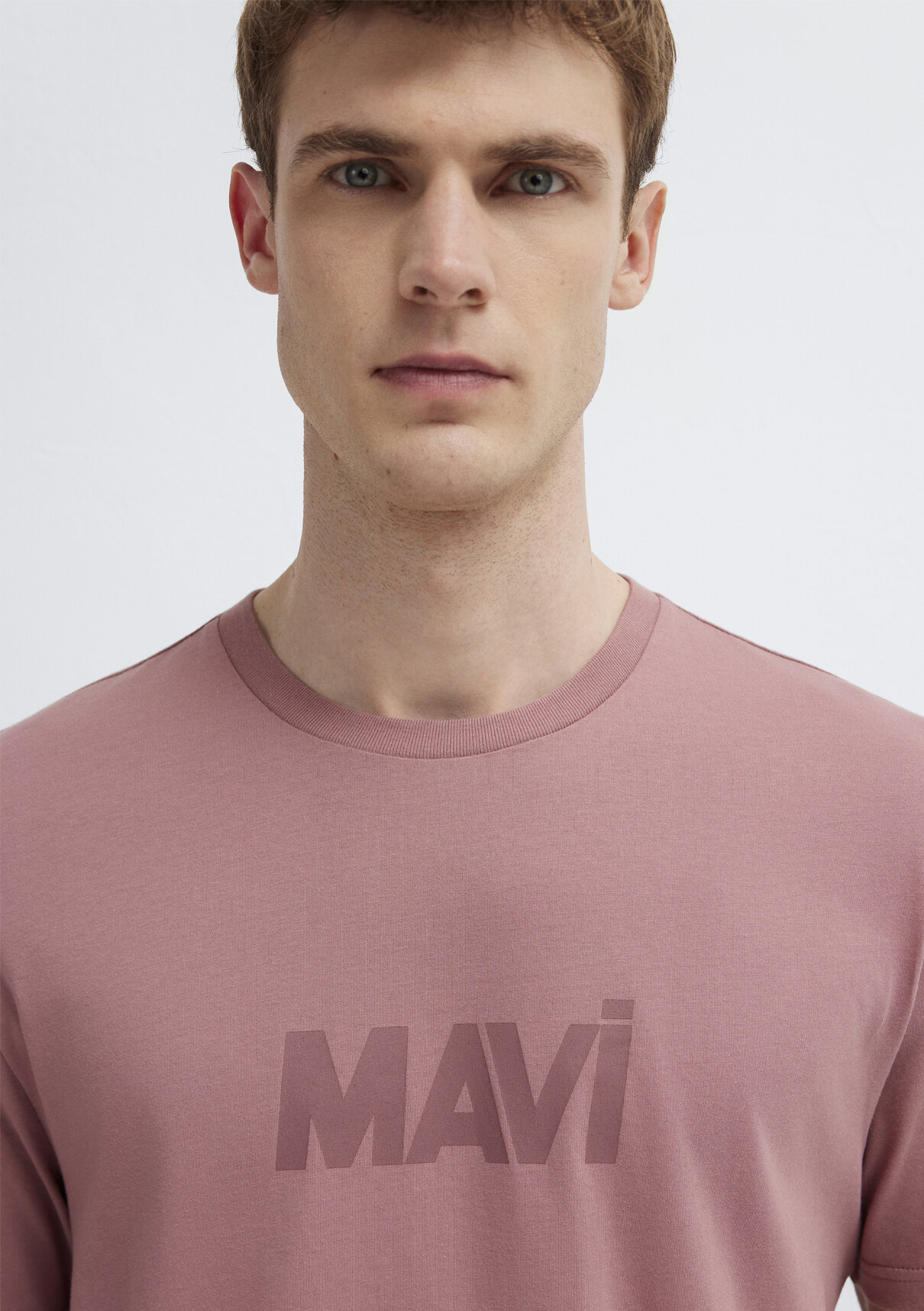 Mavi Logo Baskılı Pembe Tişört görsel 7