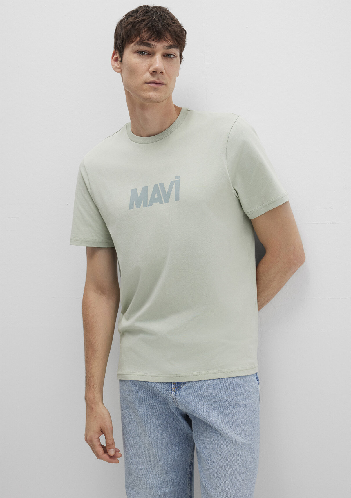 Mavi Logo Baskılı Yeşil Tişört