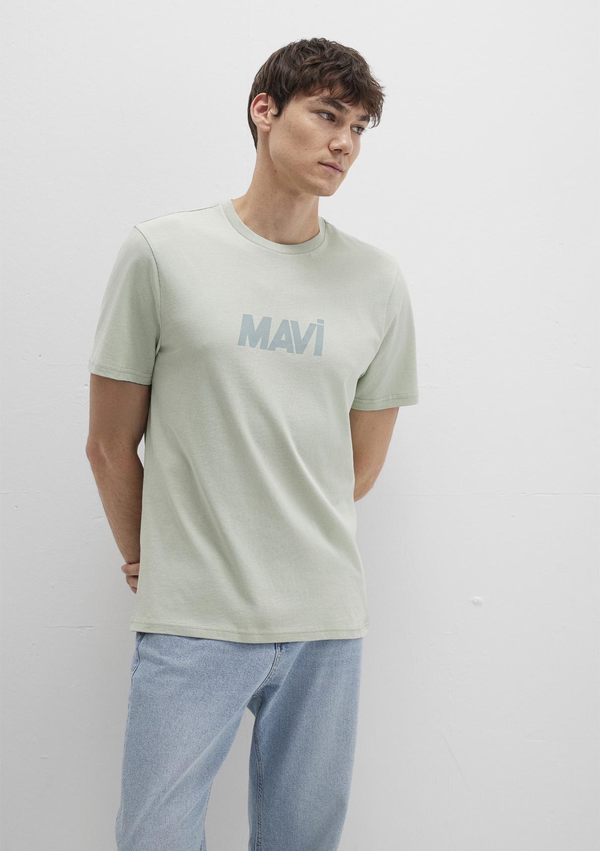 Mavi Logo Baskılı Yeşil Tişört görsel 2