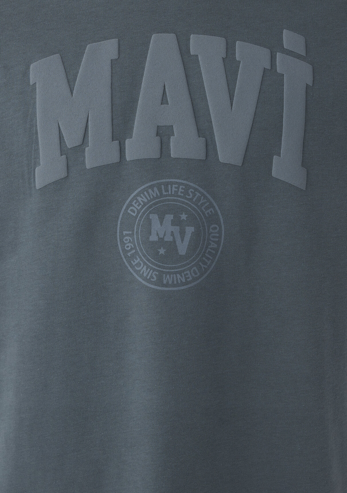 Mavi Logo Baskılı Gri Tişört görsel 7