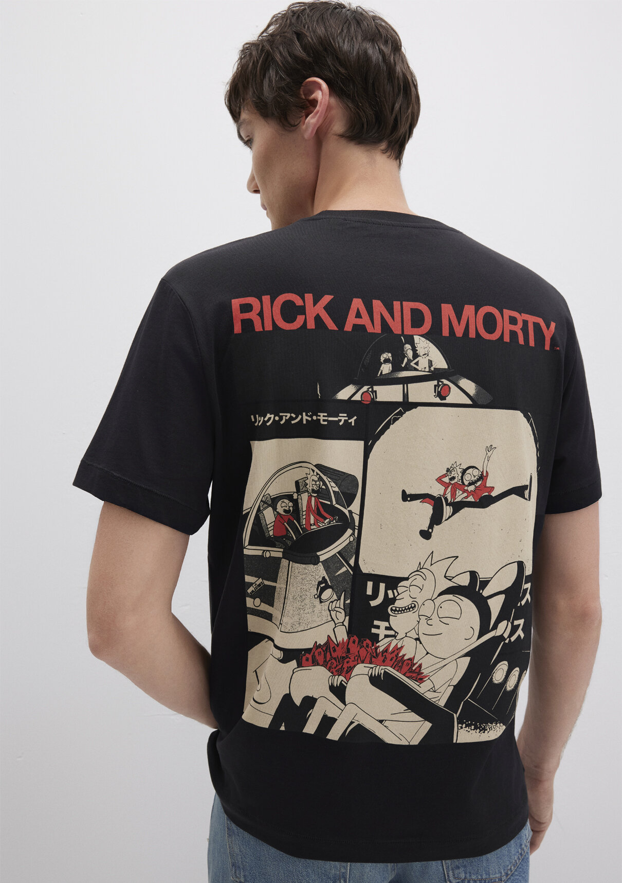 Mavi Rick And Morty Baskılı Siyah Tişört