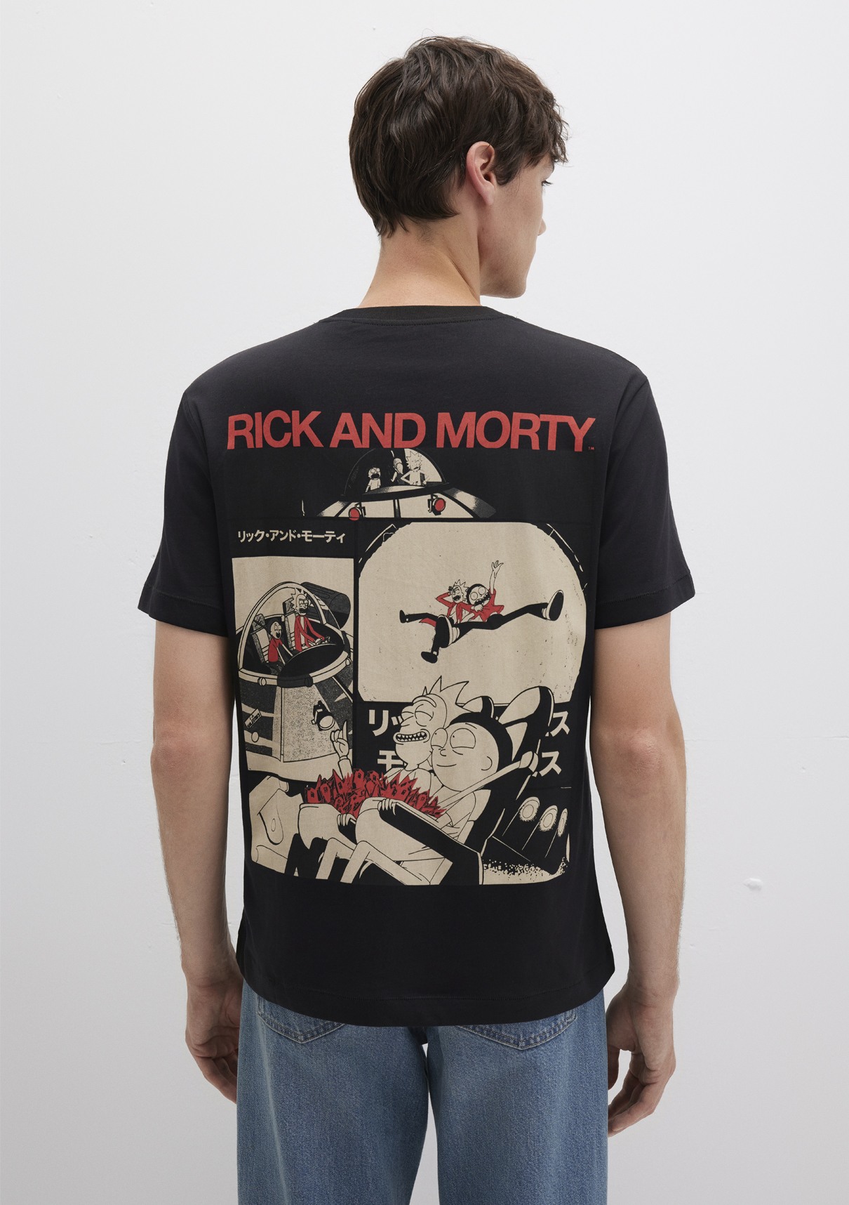 Mavi Rick And Morty Baskılı Siyah Tişört görsel 5