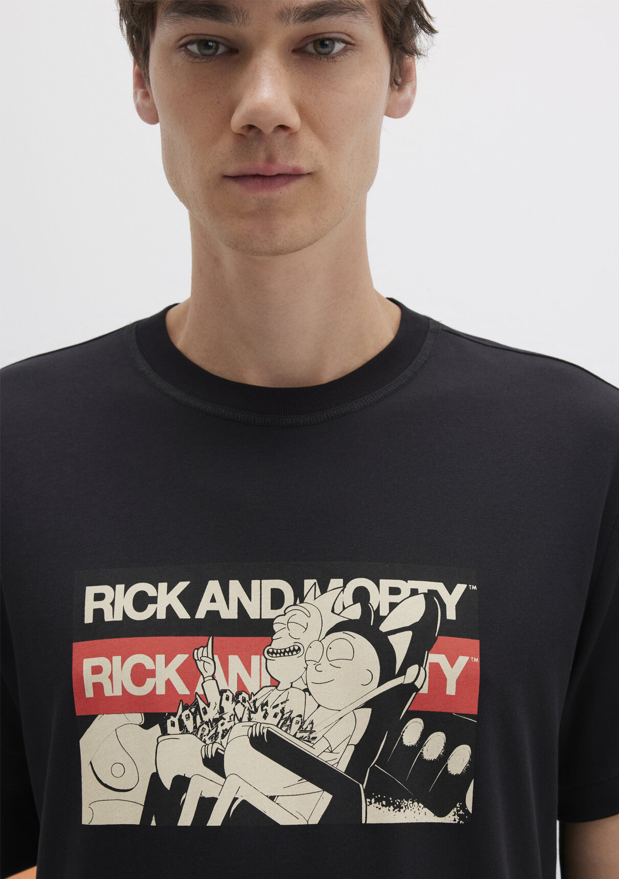 Mavi Rick And Morty Baskılı Siyah Tişört görsel 6