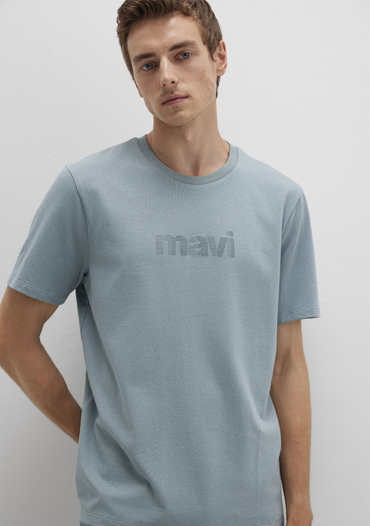 Mavi Logo Baskılı Mavi Tişört