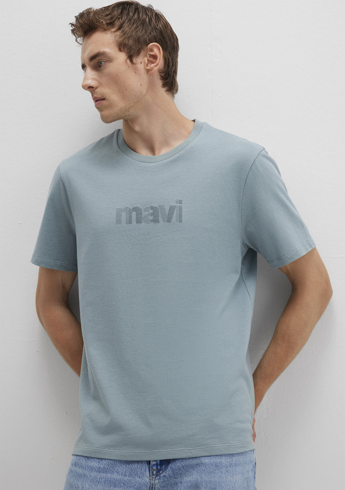 Mavi Logo Baskılı Mavi Tişört görsel 3