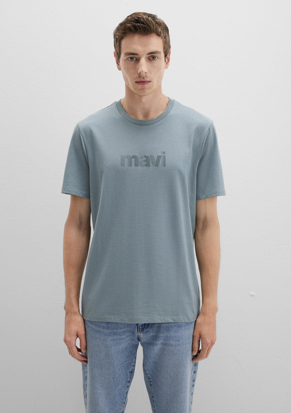 Mavi Logo Baskılı Mavi Tişört görsel 4