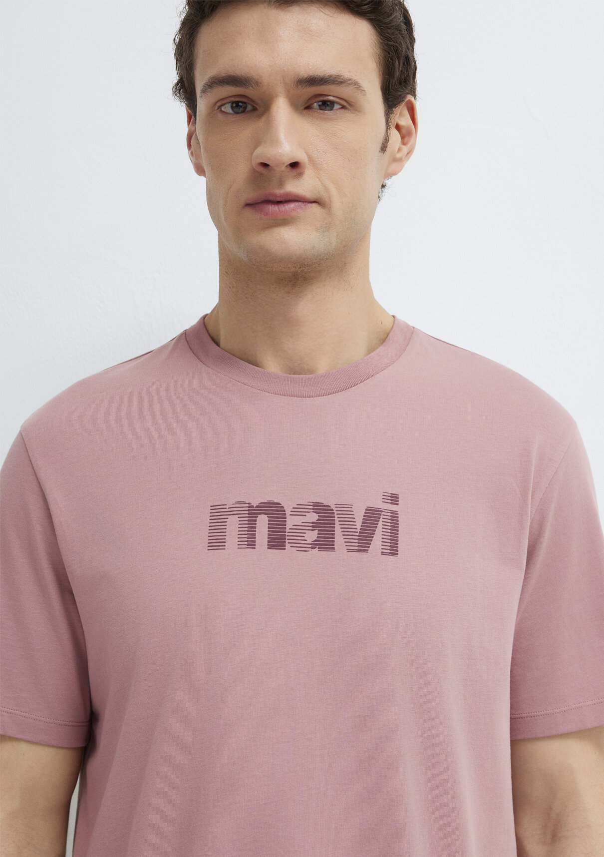 Mavi Logo Baskılı Pembe Tişört görsel 6