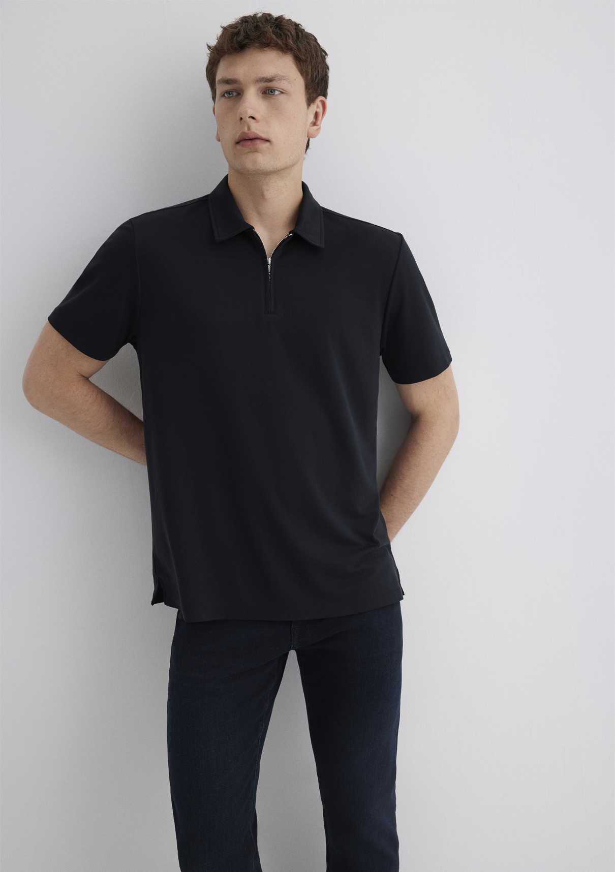Mavi Soft-Premium Siyah (TENCEL™) Modal Karışımlı Yarı Fermuarlı Polo Tişört görsel 2
