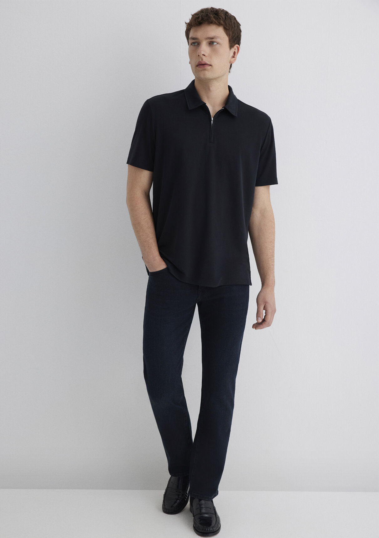 Mavi Soft-Premium Siyah (TENCEL™) Modal Karışımlı Yarı Fermuarlı Polo Tişört görsel 3