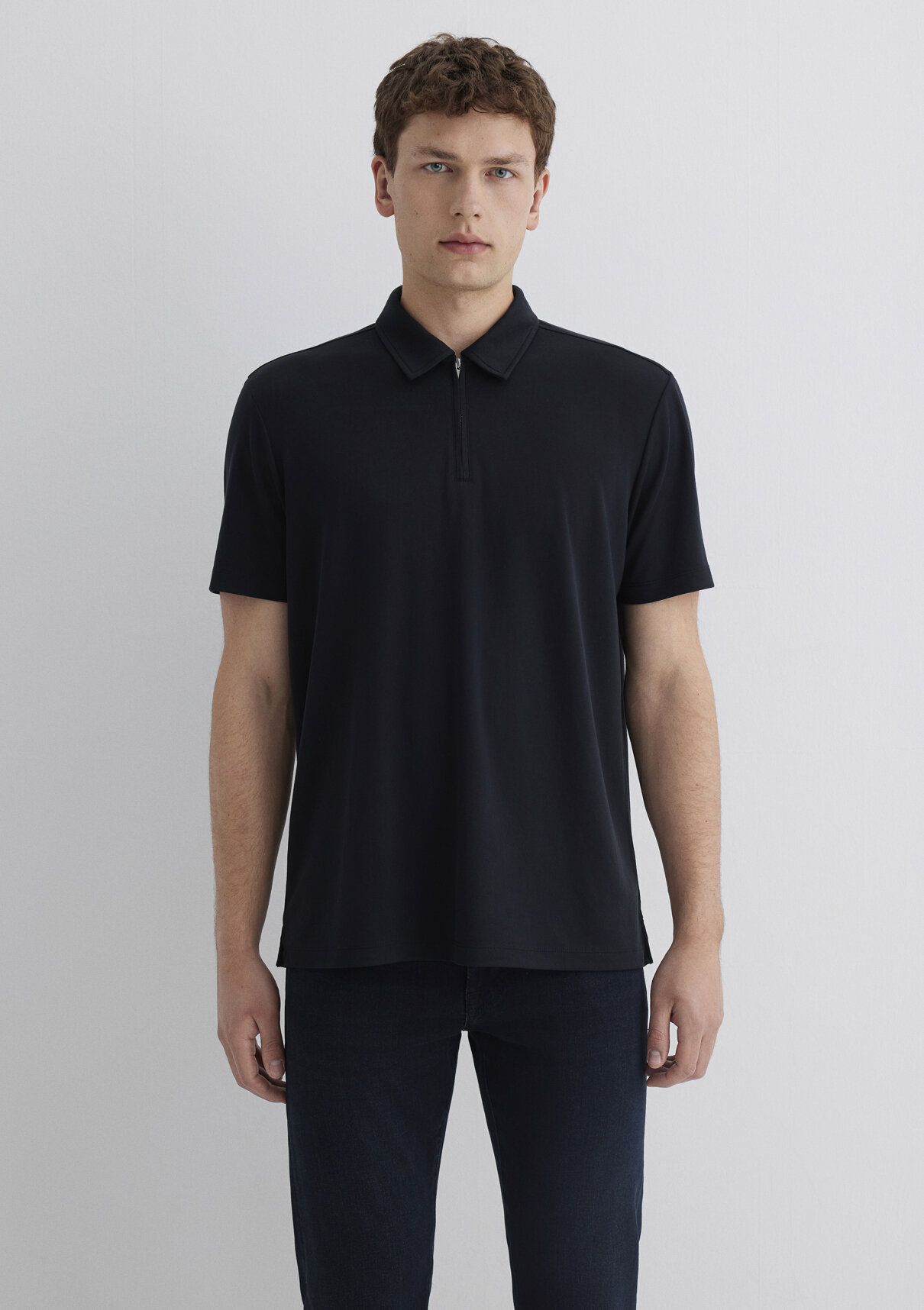 Mavi Soft-Premium Siyah (TENCEL™) Modal Karışımlı Yarı Fermuarlı Polo Tişört görsel 4