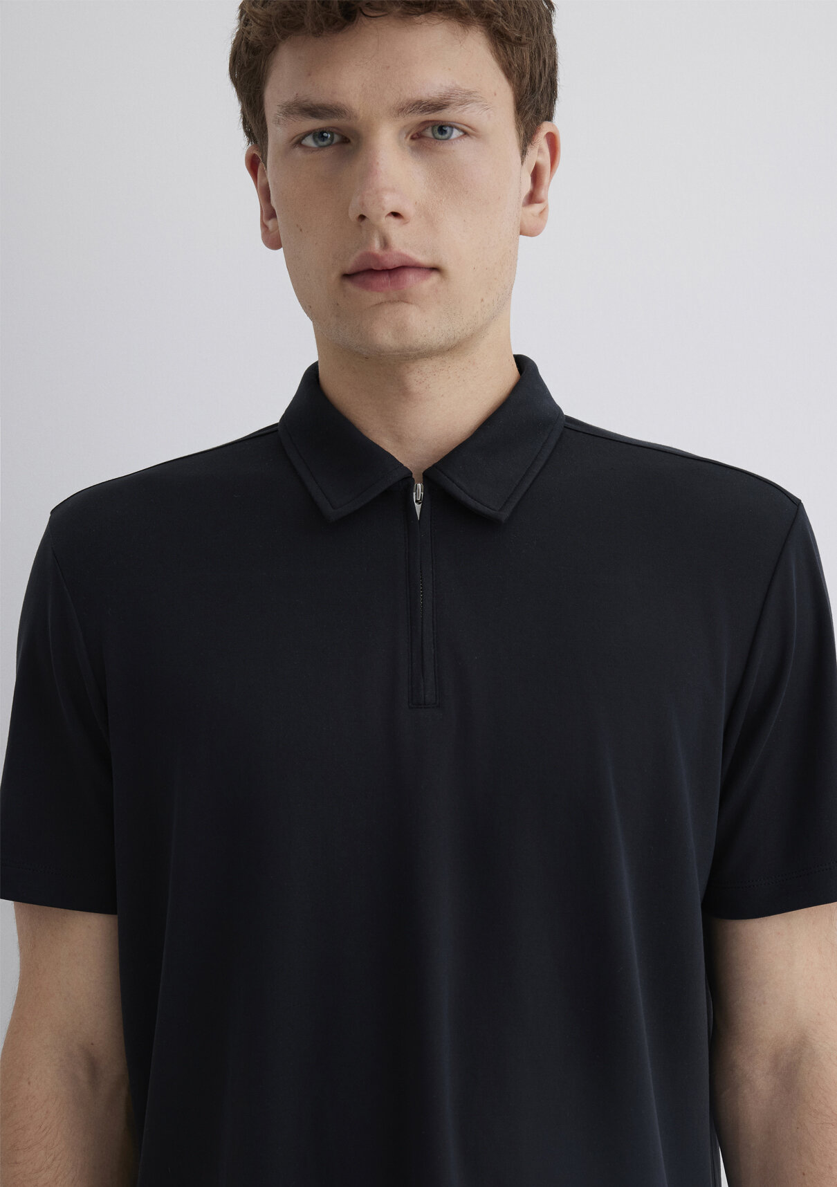 Mavi Soft-Premium Siyah (TENCEL™) Modal Karışımlı Yarı Fermuarlı Polo Tişört görsel 6